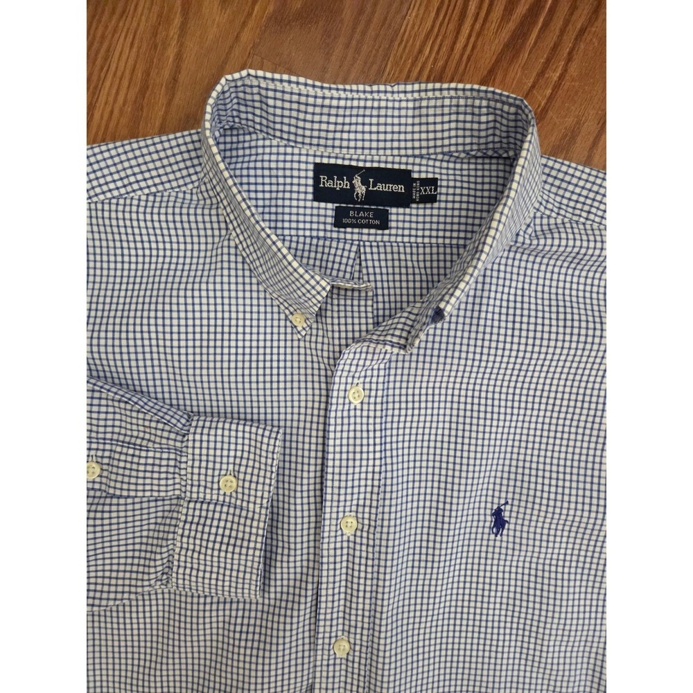 Polo Ralph Lauren Blake Shirt Mens XXL Blue White Check Cotton Button Down LS